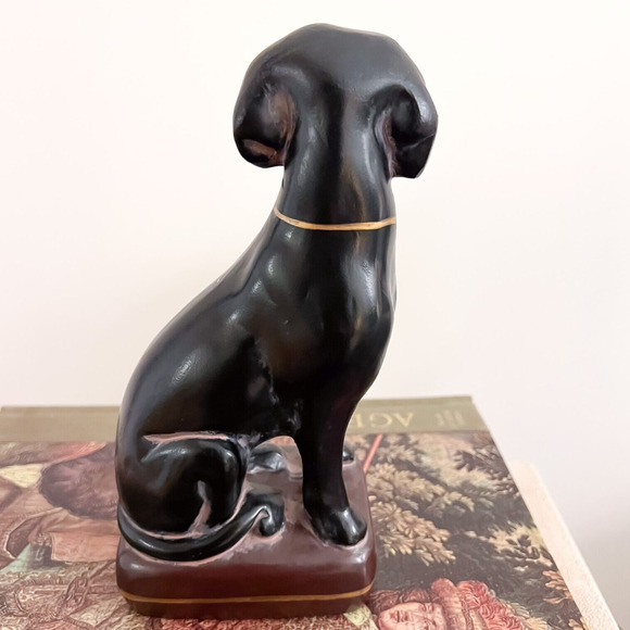 Vintage 8in Black Labrador Retriever Dog Figurine Statue Gold Collar - Picture 3 of 8
